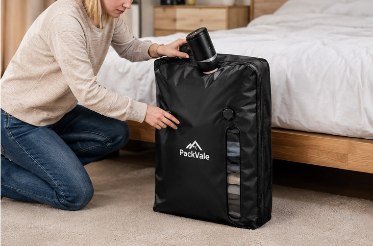 PackVale vacuum storage bag being used with pump